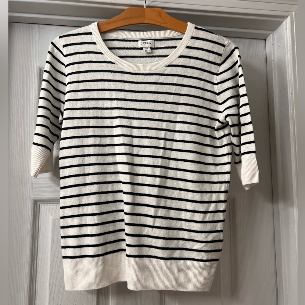 NWT J. Crew Black and White Short Sleeve Striped Sweater- Preppy Size XS
